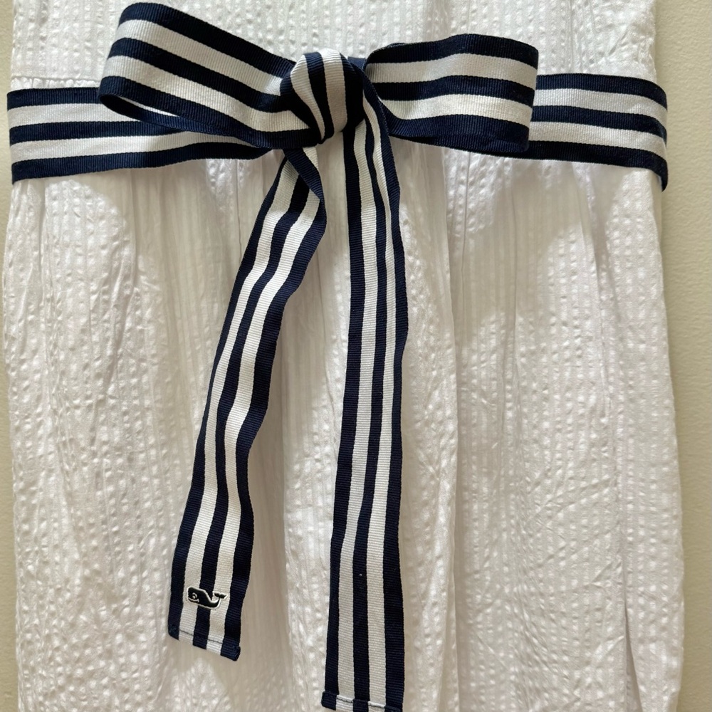 Vineyard Vines White Dress with Navy & White Striped Belt - Picture 5 of 8